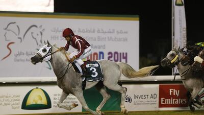 Salima Al Taleei, riding Kareem W'Rsan, won the Sheikha Fatima bint Mubarak Ladies World Championship on Sunday. Antonie Robertson / The National