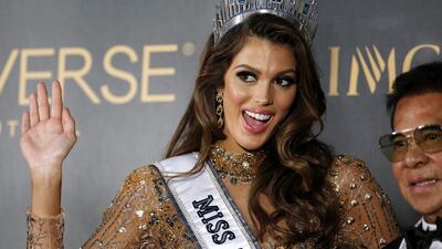 Newly crowned Miss Universe 2017 Iris Mittenaere from France waves after being named the 65th Miss Universe. Francis Malasig / EPA