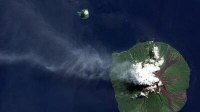 An image captured by NASA's earth observing-1 satellite of the Manam Volcano off the coast of mainland Papua New Guinea.