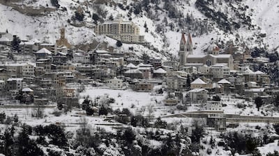 The snow-covered town of Bcharre that flanks UNESCO'S world heritage site of Qadisha in the Lebanese mountains norh of Beirut, 1,450 metres above sea level. AFP