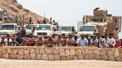 Yemeni soldiers stand guard during a graduation of new police cadets in Mukalla. AFP