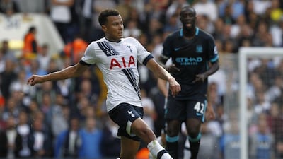 Tottenham Hotspur's Dele Alli passes the ball during their Premier League match against Manchester City on Saturday. AFP Photo / IKIImages / September 26, 2015