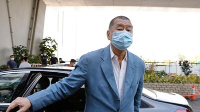 Hong Kong media media tycoon Jimmy Lai arrives at West Kowloon Courts on October 15, 2020 to face charges related to a vigil commemorating the 1989 Tiananmen Square crackdown. Reuters