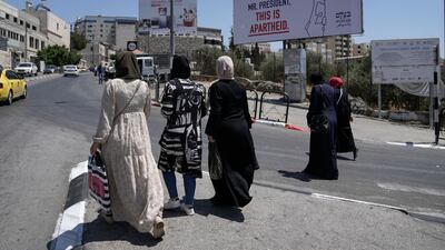 An Israeli human rights group put up the billboards before US President Joe Biden's arrival. AP