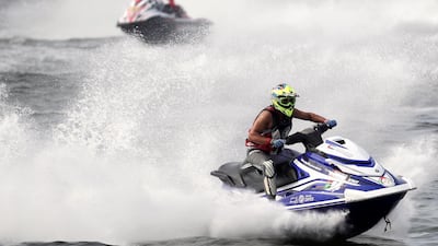 Ali Al Lanjawi in action during the Runabout Limited at the Asian Games. EPA