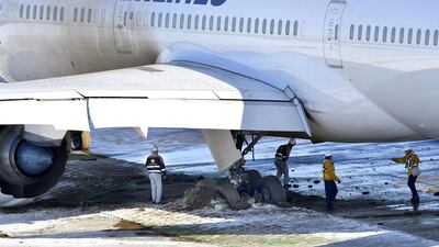 A Japan Airlines Boeing 787 that skidded off a runway while landing at Tokyo's Narita international airport on February 1, 2019. Kyodo via Reuters