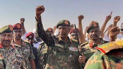 Sudanese Armed Forces chief Gen Abdel Fattah Al Burhan, centre, held a meeting with Massad Boulos, US senior adviser for Arab and African affairs, last week. Getty Images