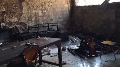 More than 600 people were evacuated from Sharjah Model School for Boys in the Al Azra area on Tuesday after a fire broke out in one of the rooms. Courtesy Sharjah Civil Defense