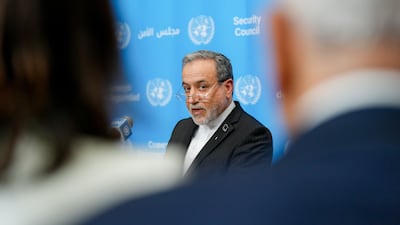 Iranian Foreign Minister Abbas Araghchi speaks to members of the media during the UN General Assembly. Bloomberg