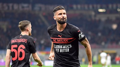 Soccer Football - Serie A - AC Milan v Torino - San Siro, Milan, Italy - October 26, 2021 AC Milan's Olivier Giroud celebrates scoring their first goal REUTERS / Daniele Mascolo
