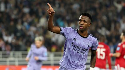 Real Madrid's Brazilian forward Vinicius Junior celebrates. AFP