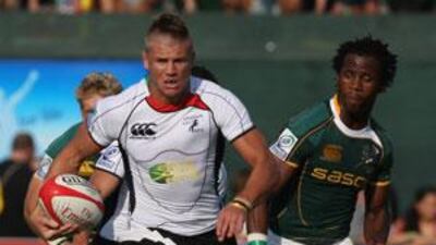 Arabian Gulf, in white, play South Africa during the Emirates Airline Dubai Rugby Sevens last November.