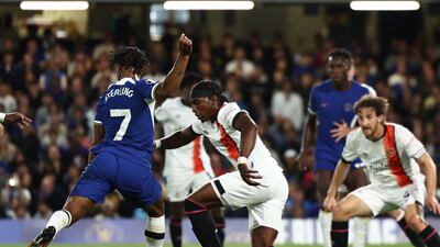 Chelsea's Raheem Sterling scores the opening goal. AFP