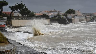 Strong waves and rough sea during Miguel storm at Angoulins's harbour. AFP