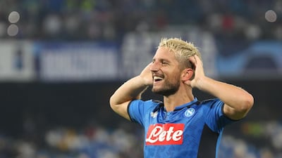 Napoli's Dries Mertens celebrates after converting a penalty against Liverpoool. EPA