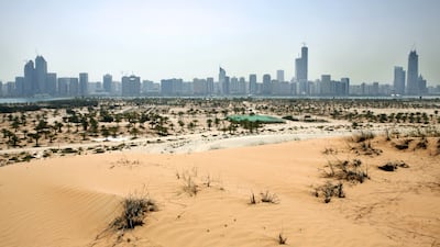 The view of Abu Dhabi from the reclaimed Lulu Island. Nicole Hill / The National
