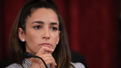 Former US Olympic gymnast Aly Raisman after testifying before the Senate judiciary committee in Washington in September 2021. She and about 90 others are suing the FBI for botching an investigation into serial abuser and former USA Gymnastics doctor, Larry Nassar. Getty / AFP