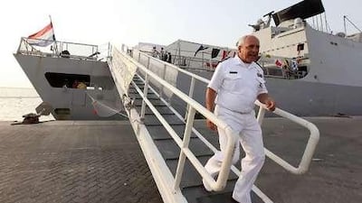 Michiel B Hijmans, the commodore of the Nato ship De Zeven Provincien , at Port Rashid in Dubai.