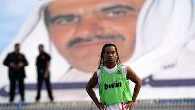 Former AC Milan player Ronaldinho at a training session in Dubai with his team in 2009 AFP