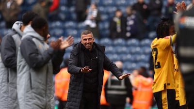 Wolverhampton Wanderers' coach Gary O’Neil celebrates the win on Sunday. AFP