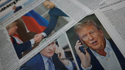 Newspapers showing Russian President Vladimir Putin and US President Donald Trump, at a newsstand in a street in Moscow, Russia. Reuters