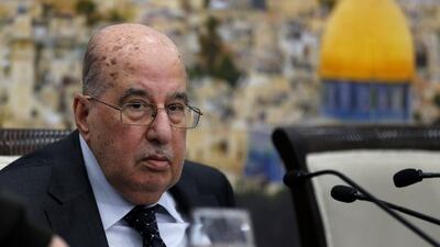 Senior Palestinian official Salim Zaanoun reads a statement at the end of a meeting of the Palestinian central council in the West Bank city of Ramallah. Abbas Momani / AFP