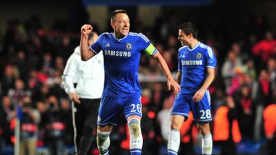 Chelsea defender John Terry celebrates their victory after the final whistle on Tuesday night. Glyn Kirk / AFP / April 8, 2014