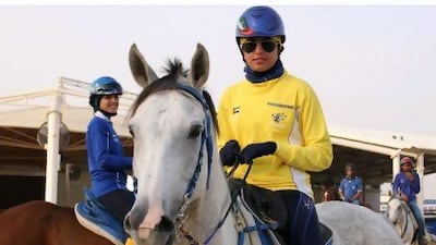 (Foreground) Fatma al Marri and Shathra al Hajjaj are set to become the first Emirati women jockeys to race on the flat. (Handout photos)