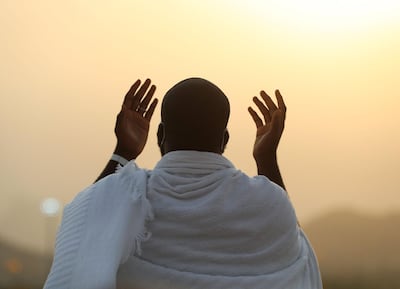 A Muslim pilgrim praying on Mount Arafat, also known as Jabal Al Rahma (Mount of Mercy), southeast of the holy city of Makkah during the climax of the Hajj pilgrimage amid the Covid-19 pandemic. AFP