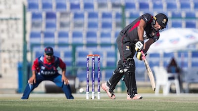 UAE's Ghulam Shabber bats during a match against Nepal in ICC World Cricket League Championship in 2017. Nezar Balout