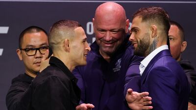 Kai Kara-France and Cody Garbrandt face off during the UFC 269 press conference. Getty Images