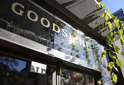 A view of a sign for The Goodsline, a cafe that closed due to rising rents and falling consumer demand, in Sydney. Reuters