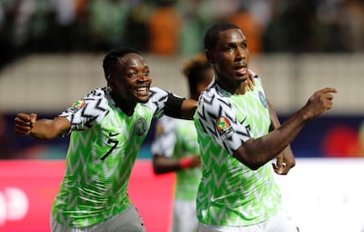 Nigeria's Odion Ighalo celebrates scoring against holders Cameroon in the last 16 of the Africa Cup of Nations. Reuters