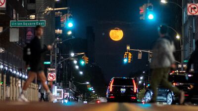 The full Flower Moon as seen along 14th in New York City in New York on May 5, 2023. Reuters