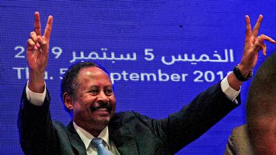 Sudan's Prime Minister Abdalla Hamdok flashes the victory sign during a press conference to unveil his cabinet in Khartoum on September 5, 2019. AFP