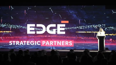 Faisal Al Bannai, chief executive of EDGE, speaking during the launch at the St Regis Saadiyat Island Resort in Abu Dhabi. Pawan Singh / The National