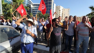 Tunisians protest against US interference in July after Secretary of State Anthony Blinken criticised the referendum on the constitution. EPA