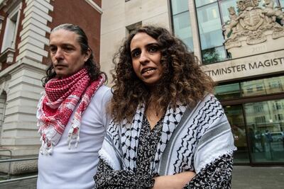 Palestine Action founders Richard Barnard and Huda Ammori. Getty Images