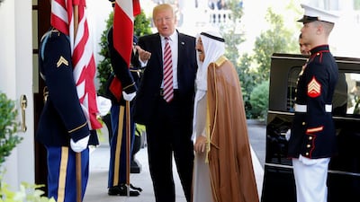 US President Donald Trump welcomes Kuwait's Emir Sheikh Sabah Al Ahmad Al Sabah, at the White House in Washington in September 2017. Reuters
