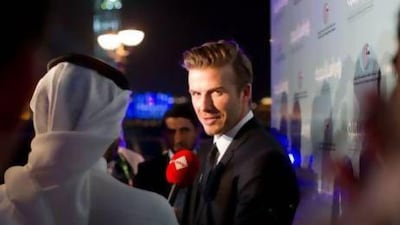 David Beckham attended an Emirates Center for Strategic Studies and Research (ECSSR) Gala Dinner at Emirates Palace marina. Handout photo