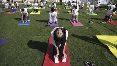Afghans and foreigners perform yoga to mark International Yoga Day at the Indian Embassy, in Kabul, Afghanistan. Massoud Hossaini / AP photo