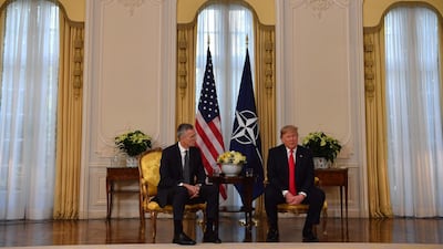 US President Donald Trump meets Nato Secretary General Jens Stoltenberg at Winfield House, London. AFP