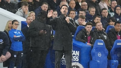 Arsenal manager Mikel Arteta gestures on the touchline. PA