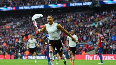 Jesse Lingard of Manchester United celebrates as he scores their second goal during the FA Cup Final match between Manchester United and Crystal Palace at Wembley Stadium on May 21, 2016 in London, England. (Shaun Botterill/Getty Images)