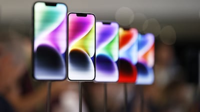 The iPhone 14 Plus screen matches the iPhone 14 Pro Max's, but retains the notch and does not have always-on display. EPA