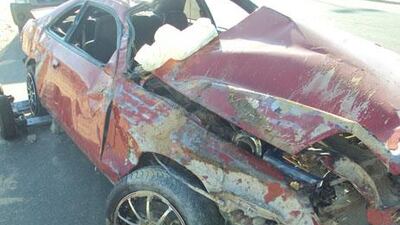 A young Emirati man has been seriously injured after crashing this car into a Deira roundabout at high speed.