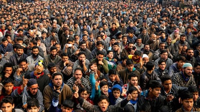 Kashmiri Muslims shout slogans at the funeral procession of slain militant Shahid Bashir at village Kawani some 40 kilomtere south of Srinagar, 23 November 2018. EPA