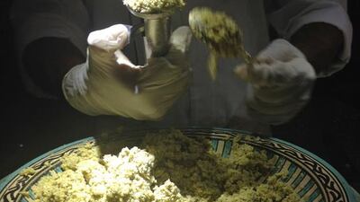 Fresh felafel being made during iftar at The Ritz-Carlton Grand Canal in Abu Dhabi. Mo Gannon / The National