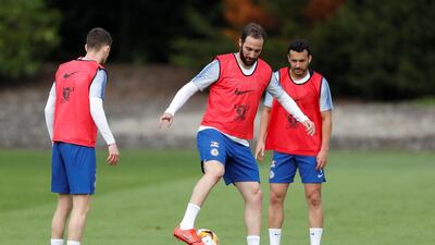 Chelsea's Gonzalo Higuain with Pedro. Reuters