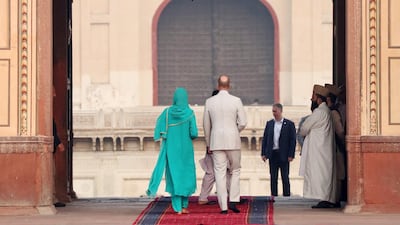 Prince William, Duke of Cambridge and Catherine, Duchess of Cambridge visit the Badshahi Mosque within the Walled City during day four of their royal tour of Pakistan on October 17, 2019 in Lahore, Pakistan.